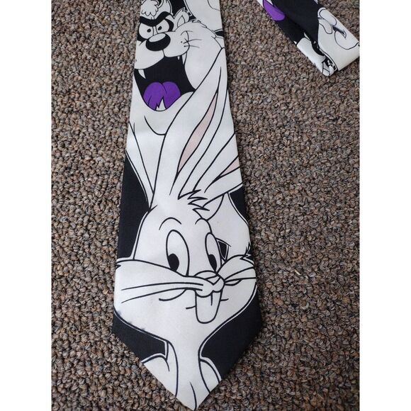 VTG 1992 Looney Tunes By Balancine TAZ Hand Made Silk Tie Bugs & Tazmanian Retro - Picture 2 of 8